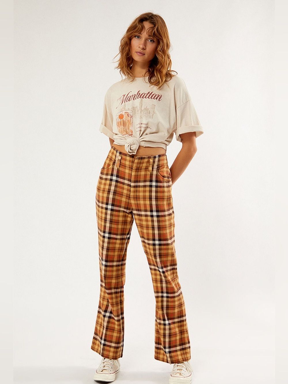RVCA Kennedy Cropped Plaid Baggy Pants sz 28